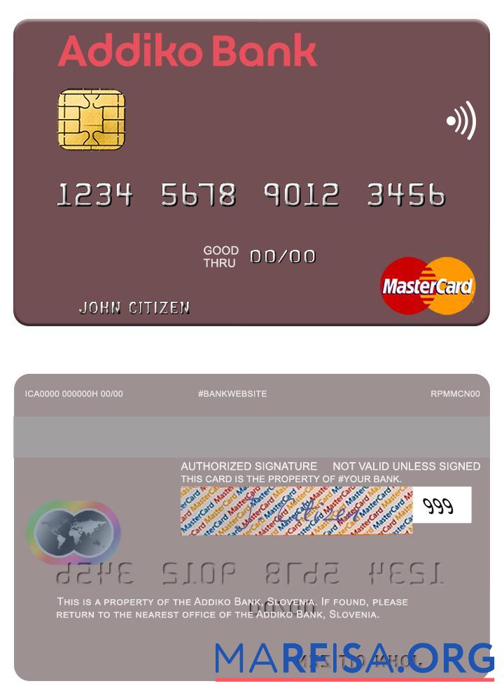 Blank Slovenia Addiko Bank mastercard template